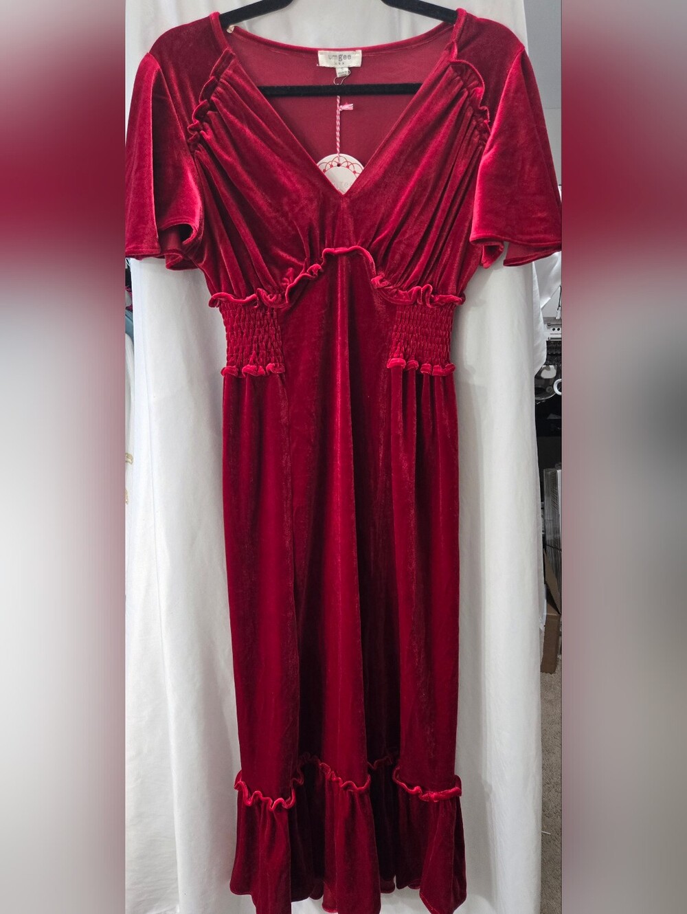 Umgee Velvet Maxi Dress in Deep Red / Size Small